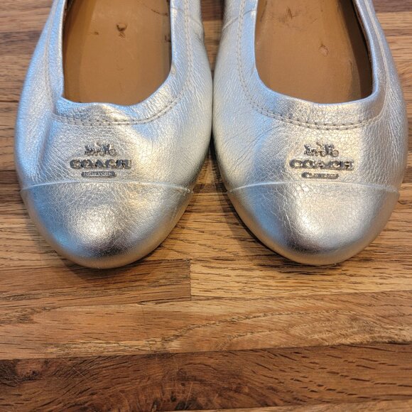 Coach Chelsea Metallic Silver Leather Ballet Flat Slip On Shoes - Picture 2 of 13